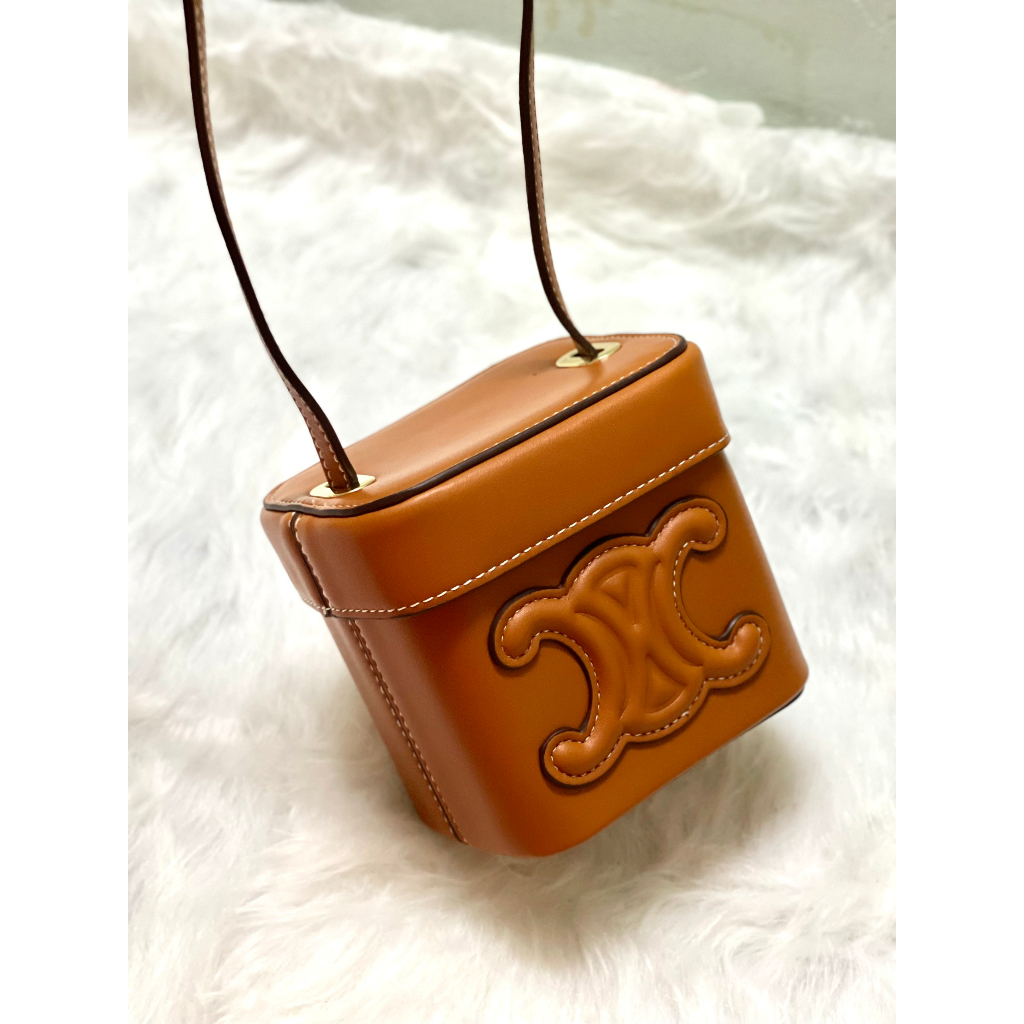 Túi xách nữ Ce linn hộp mini nâu tây phối da hàng nội địa size 14 - Uni