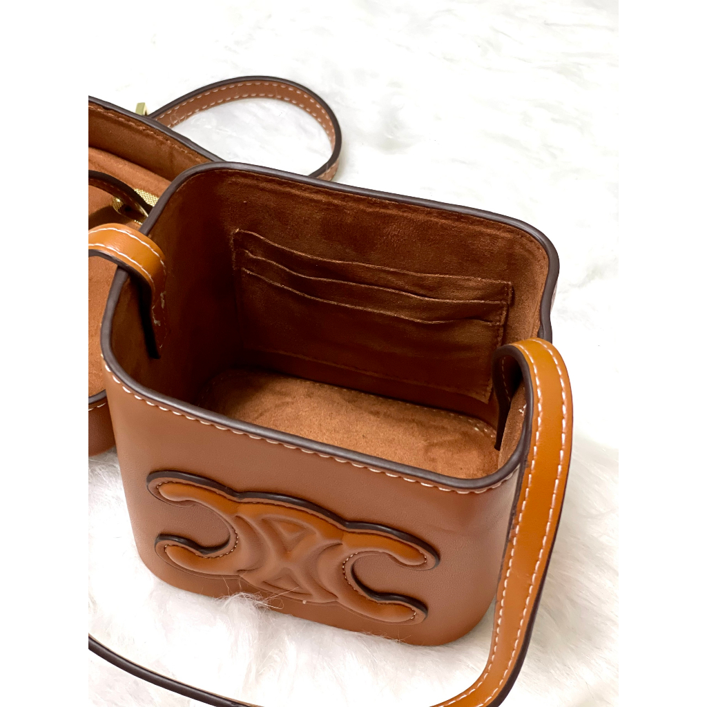 Túi xách nữ Ce linn hộp mini nâu tây phối da hàng nội địa size 14 - Uni