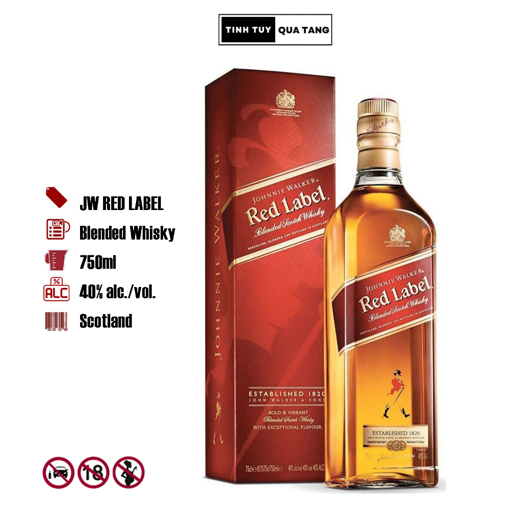 Rượu ngoại Whisky Johnnie Walker Red Label dung tích 200ml/750ml/1000ml nồng độ cồn 40%