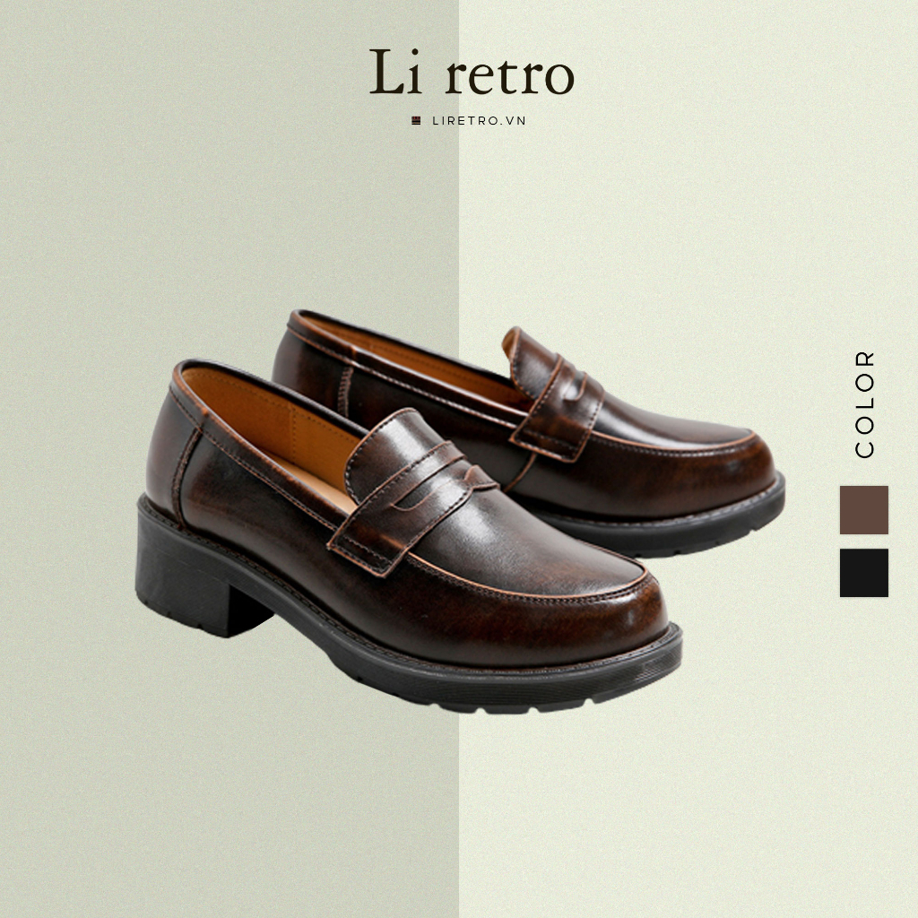 Giày Loafer - Giày Loafer nữ Li retro da bò thật phong cách vintage