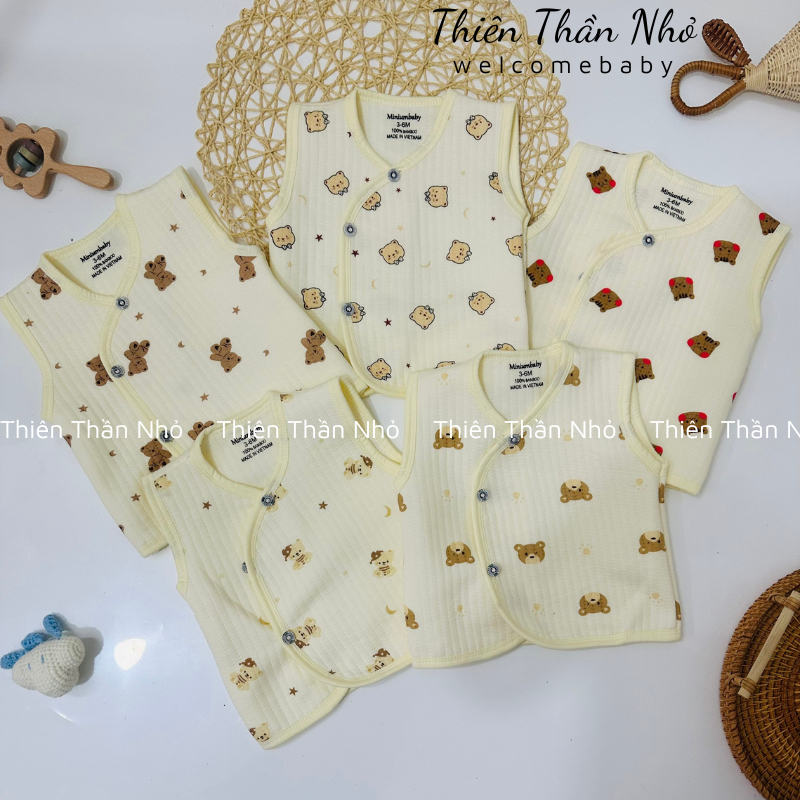 Áo Gile Chần Bông Cài Lệch Mềm Mịn Cho Bé Trai Bé Gái Sơ Sinh Thu Dông