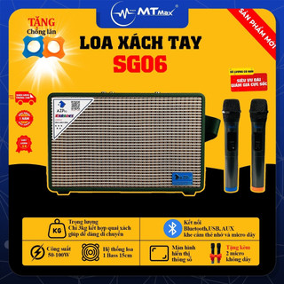 Loa xách tay karaoke nghe nhạc azpro sg06 - đỉnh cao âm thanh cao cấp giá rẻ, tặng kèm 2 micro không dây và chống lăn