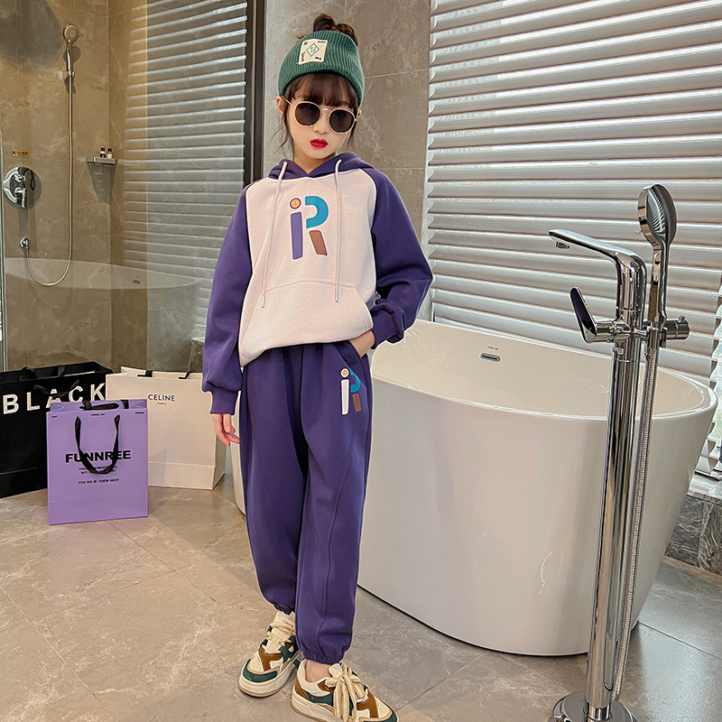 Bộ quần áo nỉ thu đông hoodie bé gái 4-14 tuổi từ 18-48kg mẫu RIS. Đồ bộ bé gái, Bộ quần áo dài bé gái D6682 D3752