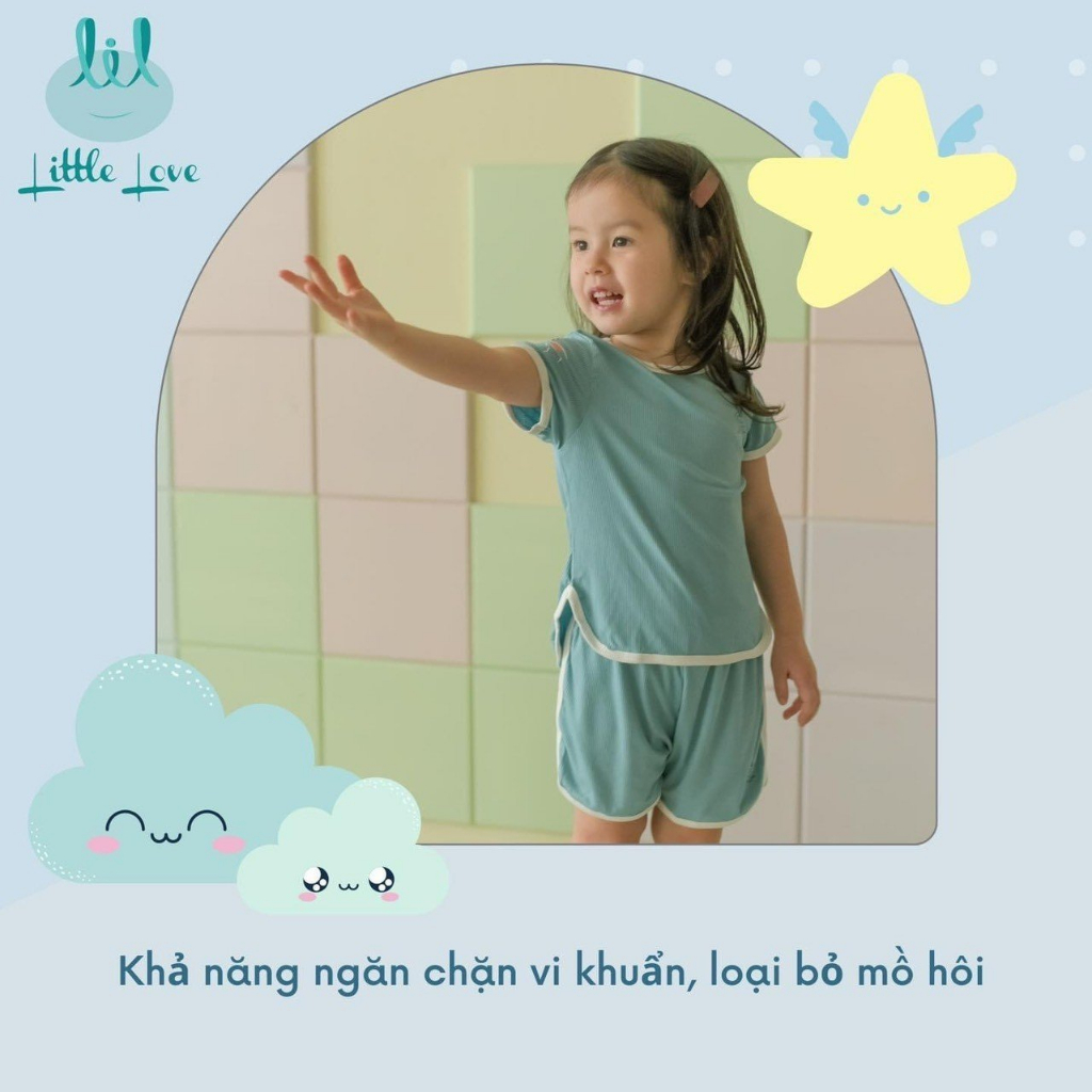 LCT62 / LCT68. Bộ cộc tay vải tăm viền trắng Little Love mỏng mát siêu co dãn cho bé
