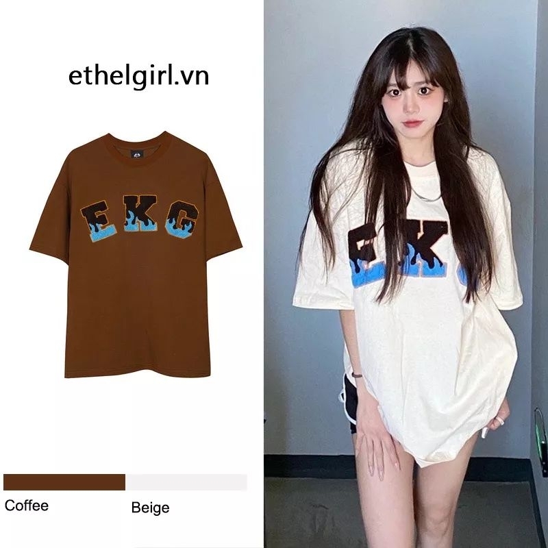 Áo Thun Tay, Lỡ Dáng Rộng vải Cotton Khô in EKC cho cả Nam và Nữ