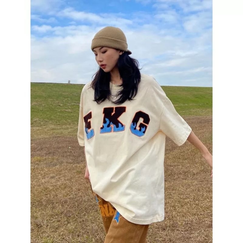 Áo Thun Tay, Lỡ Dáng Rộng vải Cotton Khô in EKC cho cả Nam và Nữ