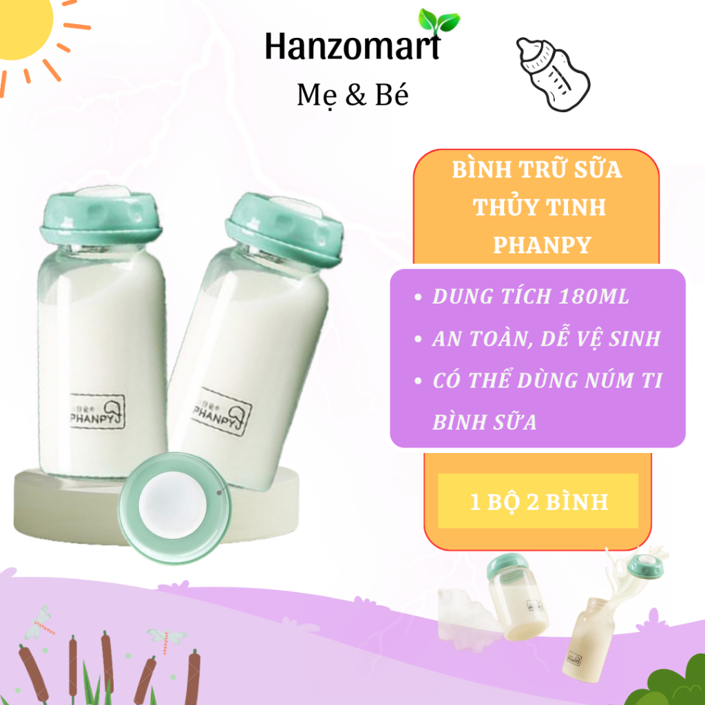 Bình trữ sữa thủy tinh Phanpy 150ml 180ml