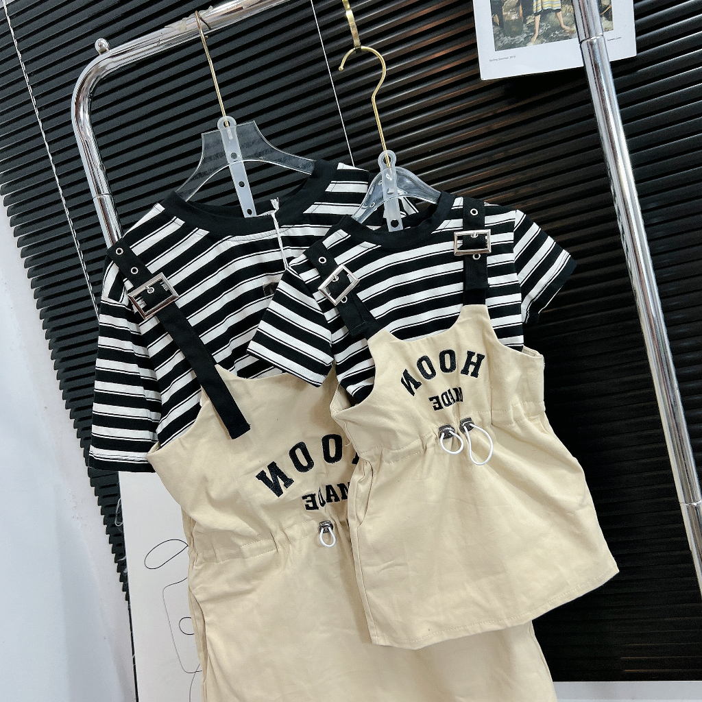 Set yếm váy kèm áo sọc cho Mẹ và Bé - B13