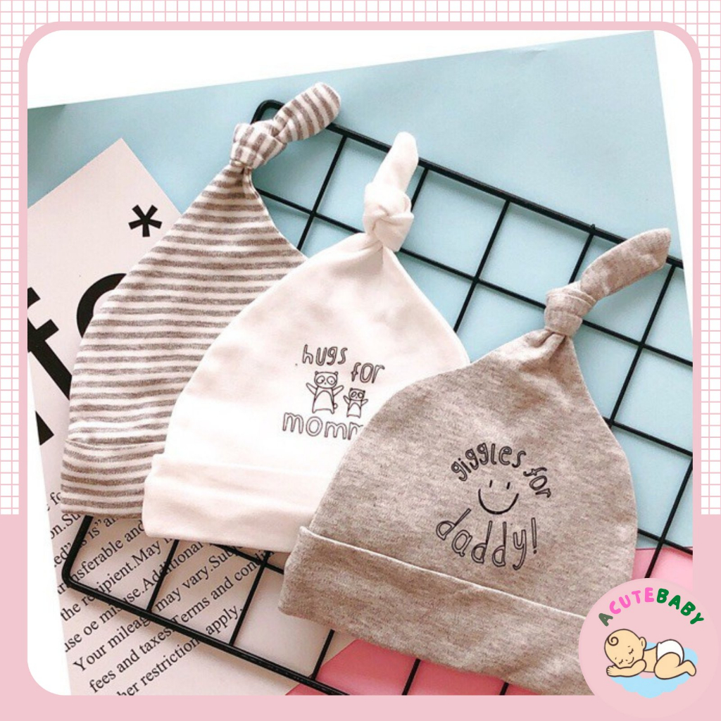 Mũ sơ sinh cho bé trai bé gái thun cotton momcare 0-6 tháng
