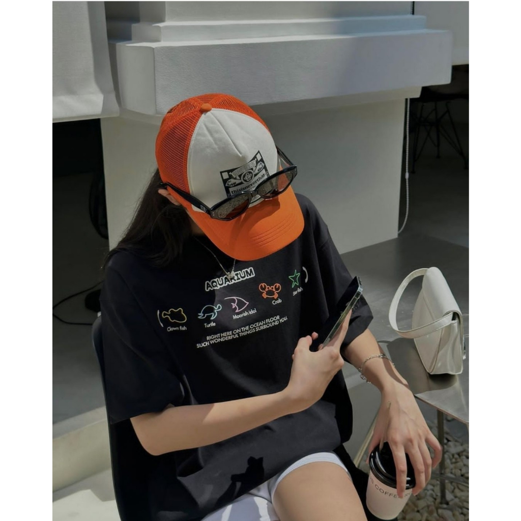 Levents - Áo thun AQUARIUM/ Black - tay lỡ form rộng- Chất liệu Cotton thoáng mát, in thêu local brand