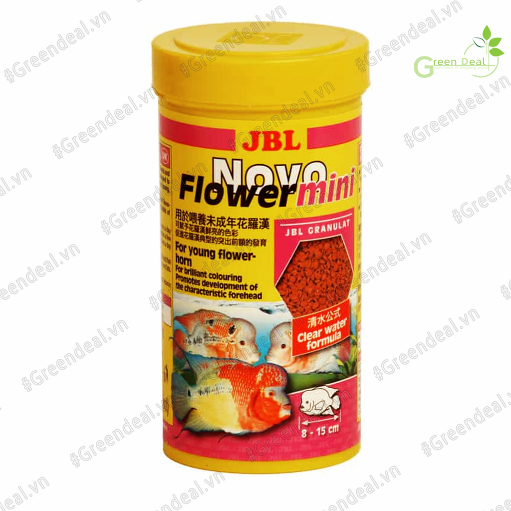 JBL - Novo Flower Mini (Lọ 110 gram) | Thức ăn tăng màu, lên đầu cho cá La Hán kích thước vừa và nhỏ