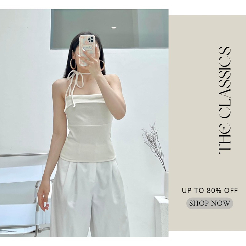 Áo Tube Ống Dài Kèm Nơ Cổ Cúp Ngực Thun Gân Noen - The Classics