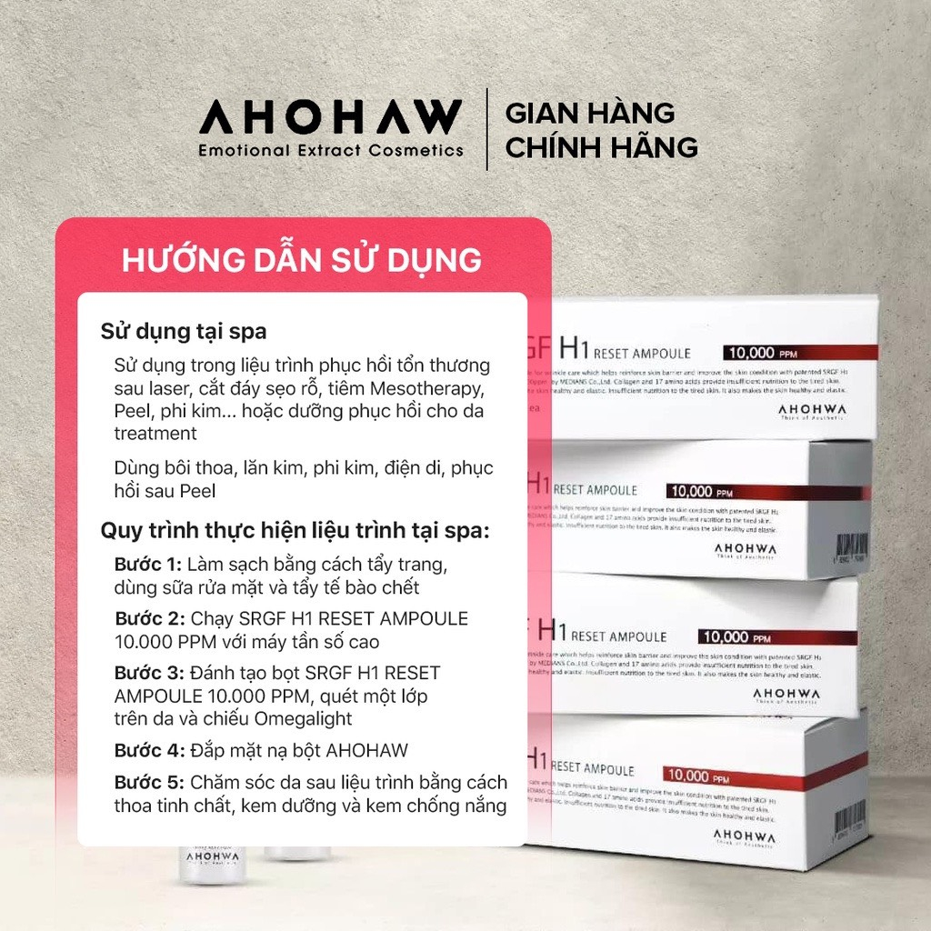 Tế Bào Gốc Phục Hồi Da AHOHAW SRGF H1 Reset Ampoule 10000PPM 1 Lọ - Kích Thích Tế Bào Mới, Trẻ Hoá Làn Da