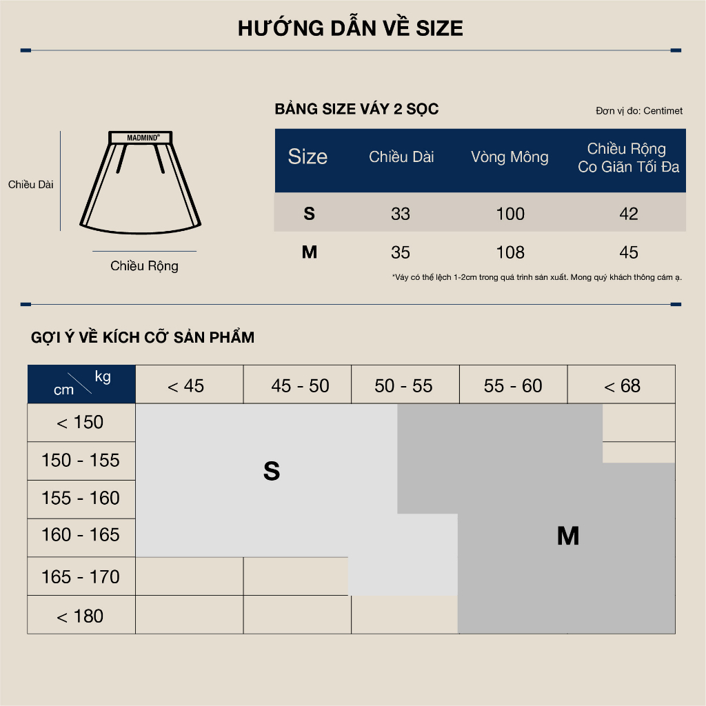 MADMIND® Chính Hãng - Chân Váy 2 Sọc Có Túi Hộp Madmind 2 Stripe Pocket - Có Quần Bảo Hộ