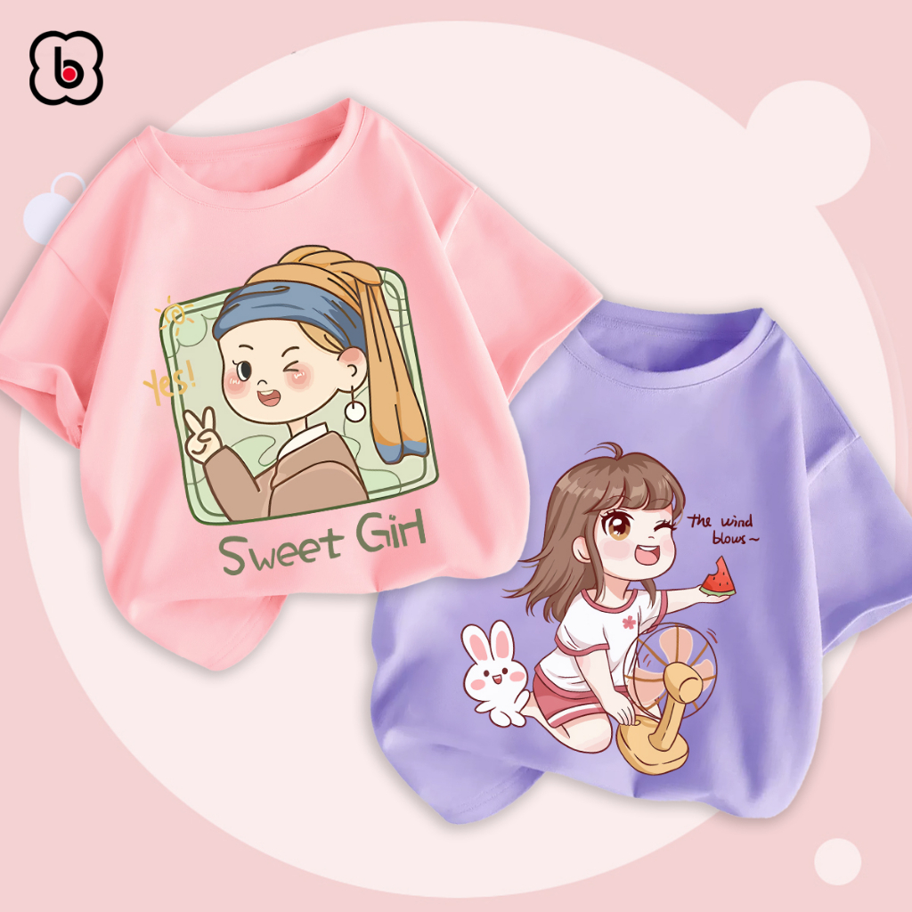 Áo thun bé gái BabyloveGO áo phông ngắn tay in hình dễ thương cho bé