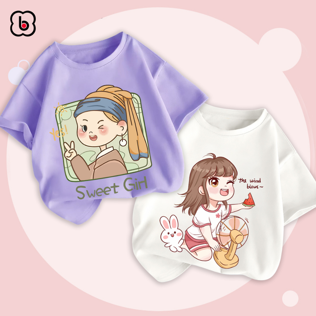 Áo thun bé gái BabyloveGO áo phông ngắn tay in hình dễ thương cho bé