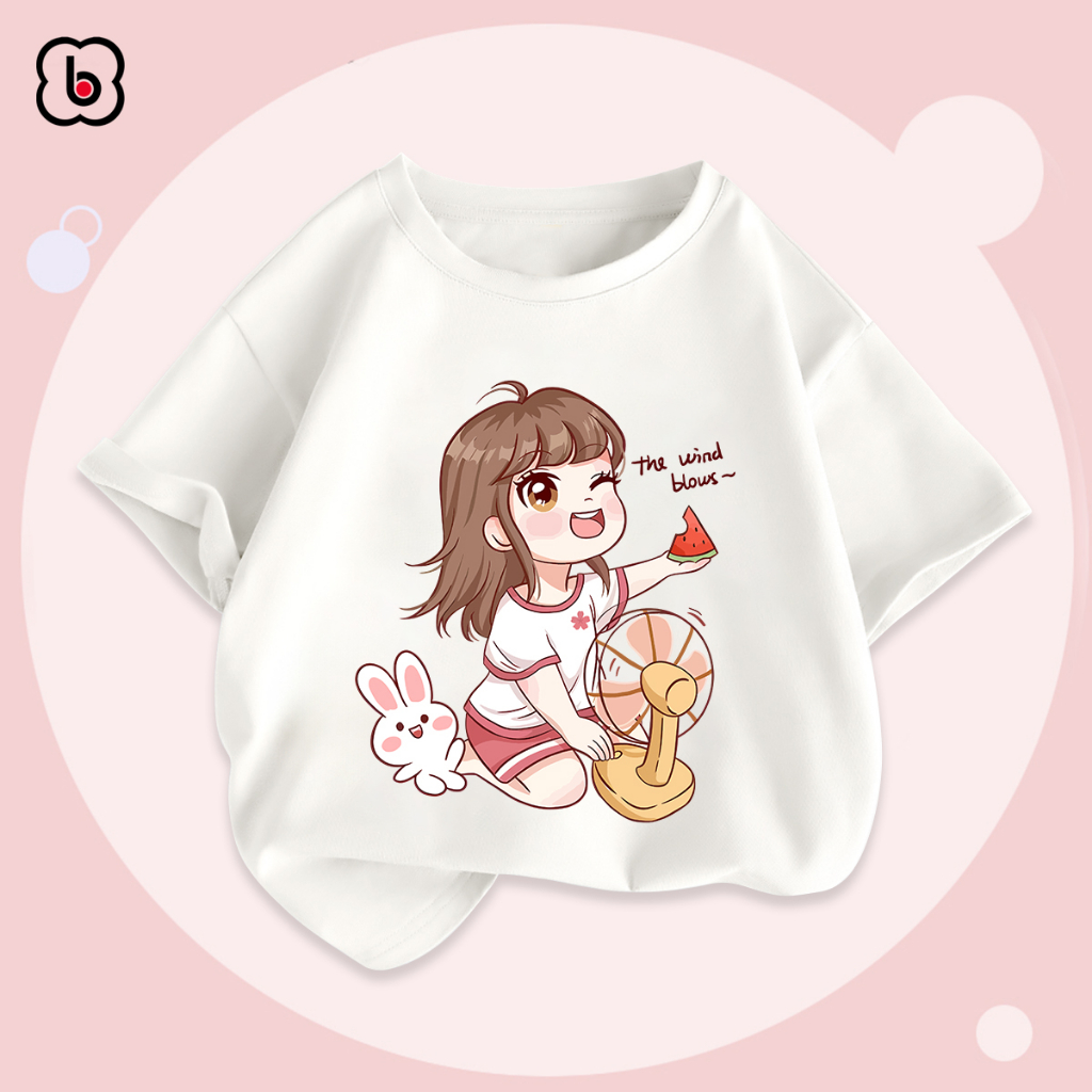 Áo thun bé gái BabyloveGO áo phông ngắn tay in hình dễ thương cho bé