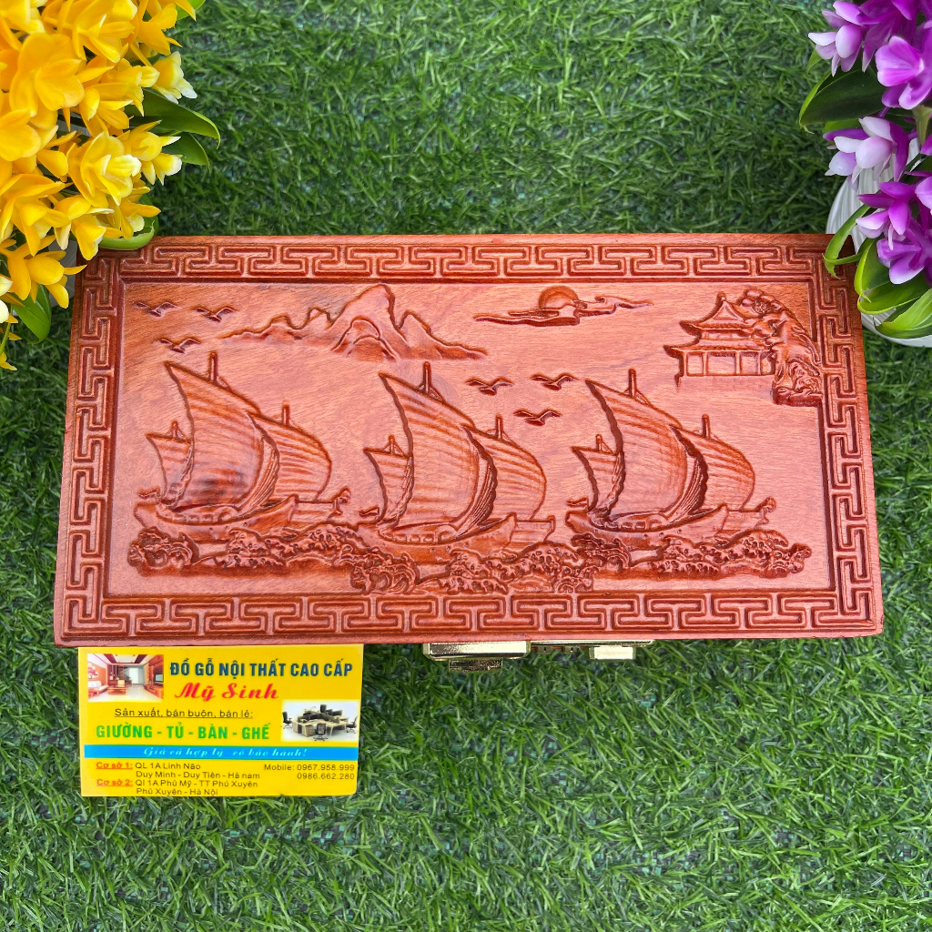 [Sale Sốc] Hộp Tiết Kiệm Trang Sức Con Dấu Tài Liệu Thuận Buồm Gỗ Hương, Đồ Gỗ Mini Để Bàn Phòng Ngủ Phòng Khách Cao Cấp