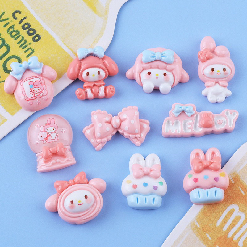 Charm DIY trang trí điện thoại, toploader, gương, kẹp tóc hoạt hình Sanrio Melody dễ thương