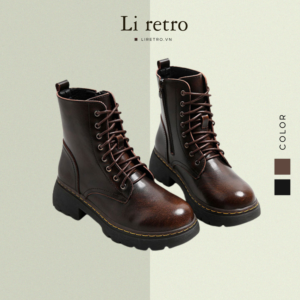 Giày cao cổ Dr Combat Boots 4.5 - Giày da nữ vintage Li retro