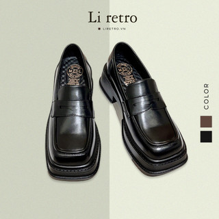 Giày Platform Loafers - Giày Loafer nữ da bò thật phong cách vintage Li retro