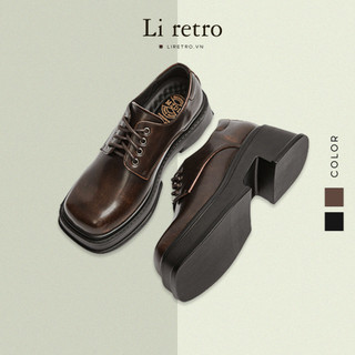Giày Platform Derby - Giày da nữ da bò thật phong cách vintage Li retro