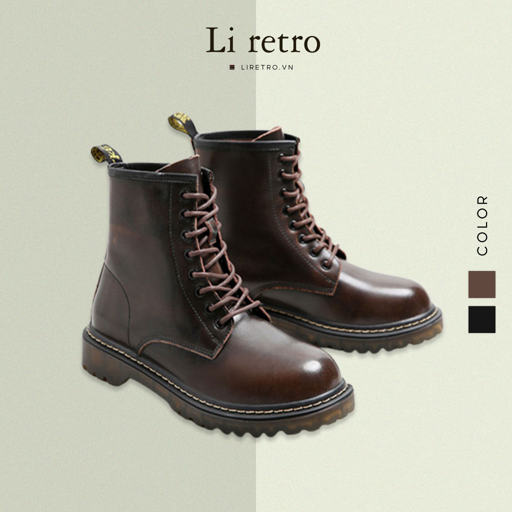 Giày cao cổ Dr Combat Boots - Giày da nữ vintage Li retro (giày da thật - genuine leatherổ