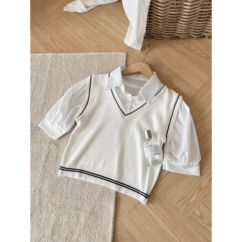 Áo Polo Croptop Len Tăm Phối Gile Montogini