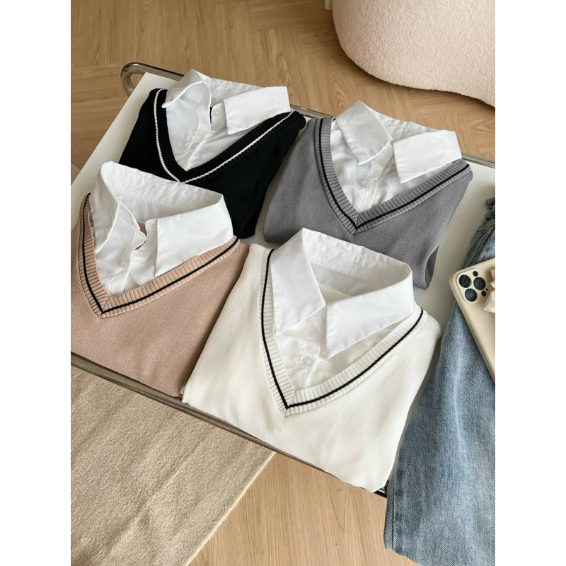 Áo Polo Croptop Len Tăm Phối Gile Montogini