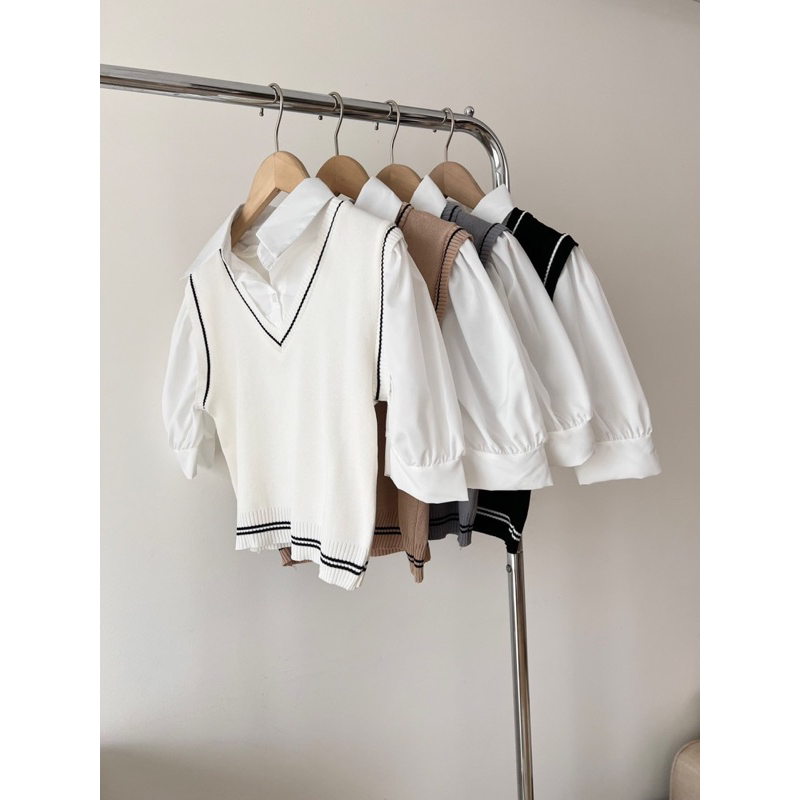 Áo Polo Croptop Len Tăm Phối Gile Montogini