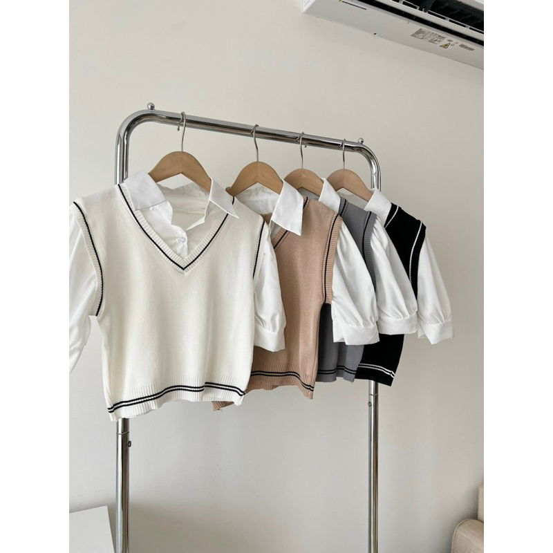 Áo Polo Croptop Len Tăm Phối Gile Montogini