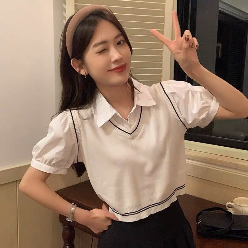 Áo Polo Croptop Len Tăm Phối Gile Montogini