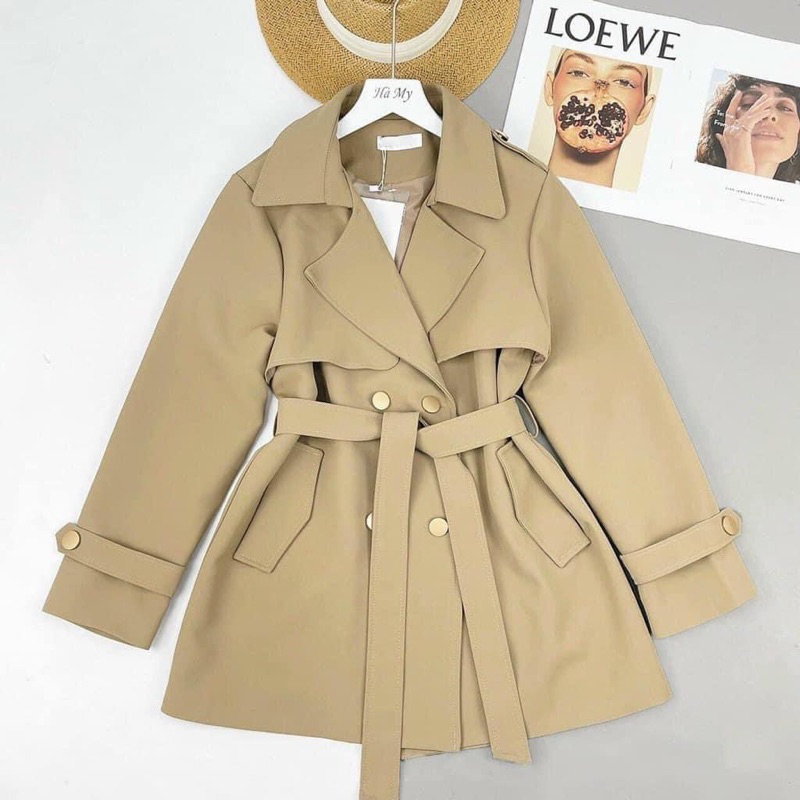 MÃ 402 ÁO KHOÁC MANGTO NỮ DÁNG NGẮN KÈM ĐAI 2 LỚP