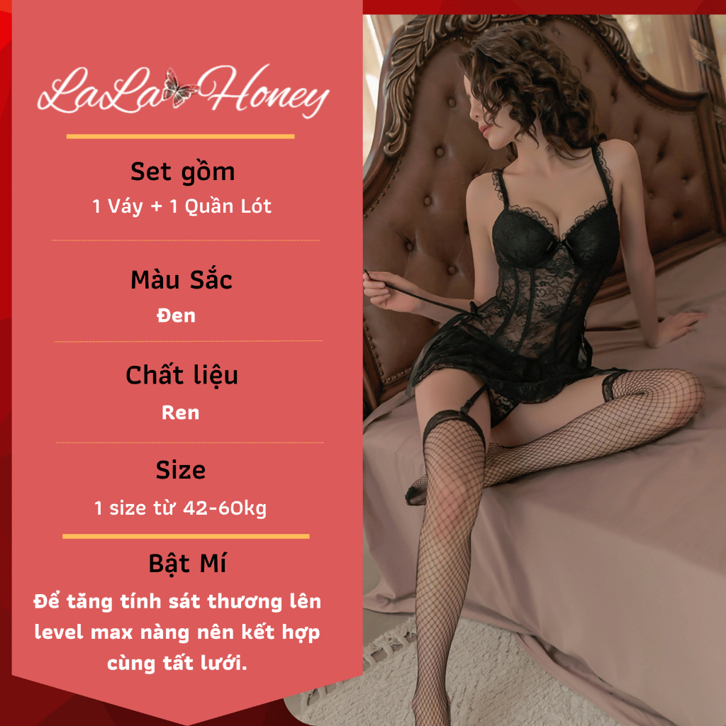 Váy Ngủ Cao Cấp Sexy Gợi Cảm Xuyên Thấu Kèm Quần Lọt Khe, Đầm Ngủ Cao Cấp Ren Sexy 2 Dây Quyến Rũ Cho Nữ - LALA HONEY | BigBuy360 - bigbuy360.vn