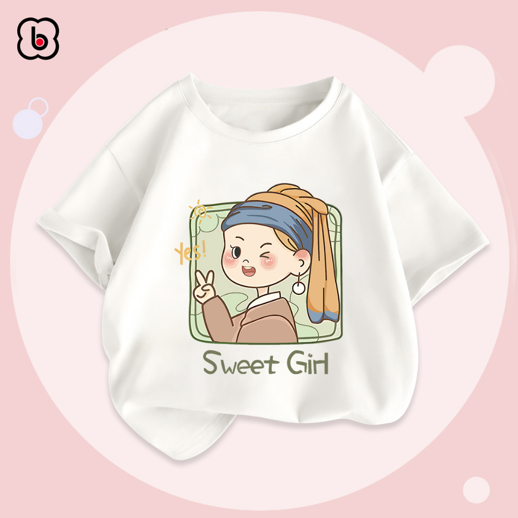 Áo thun bé gái BabyloveGO áo phông ngắn tay in hình dễ thương cho bé