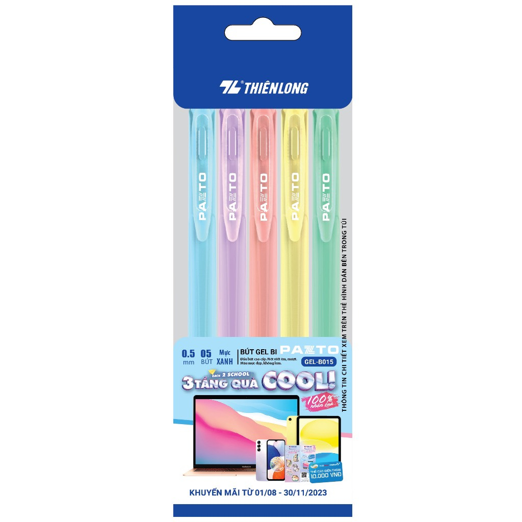 Bút gel B màu Pastel Thiên Long Pazto GEL-B015 - Mực xanh