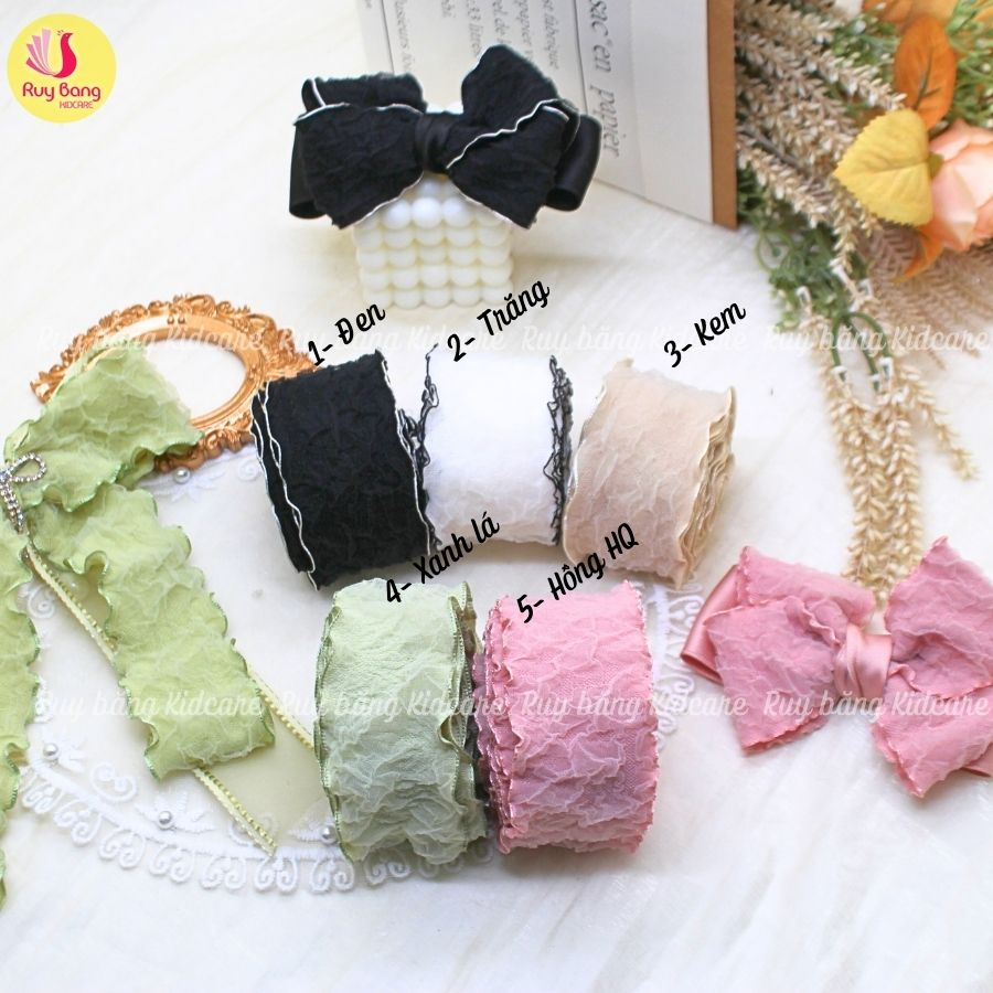 Ruy băng xốp nhăn HQ 4cm dùng làm nơ trang trí, nơ kẹp tóc