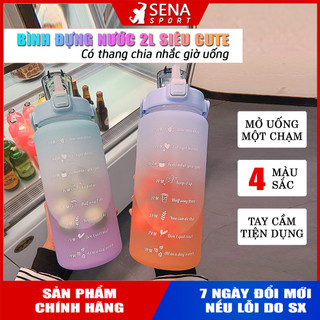 Bình đựng nước 2L dễ thương có vạch báo giờ uống nước - màu sắc cực cool