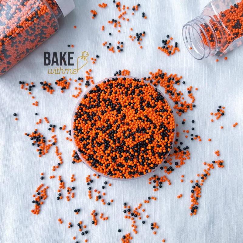 Kẹo bi đường, cốm trang trí, kẹo bông đường cam đen cho Halloween để trang trí bánh kem, bánh sinh nhật, donut, cupccake