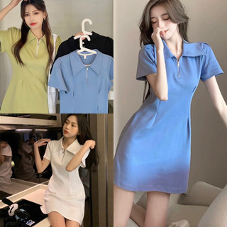 Đầm váy trơn cổ kéo khoá basic xanh bơ Hàn Quốc mặc đi đâu cũng được