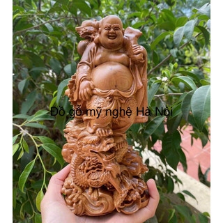 Tượng phật di lặc cưỡi rồng gỗ bách xanh