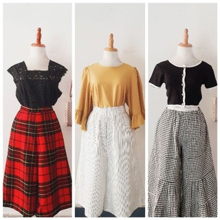 Quần culottes lửng ống rộng sọc 2hand