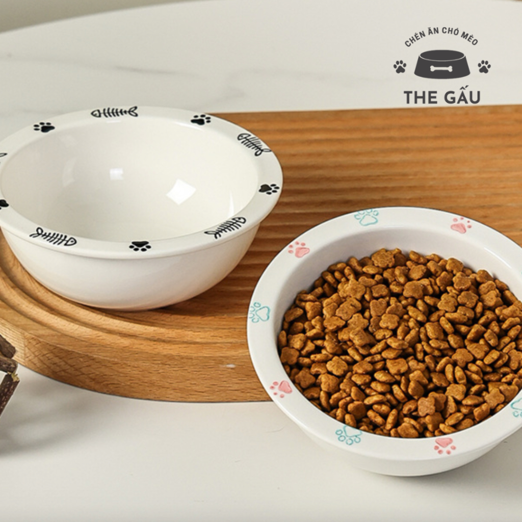 Bát Ăn Cho Chó Mèo Gốm Sứ Tráng Men - Hoạ Tiết Dễ Thương CANE