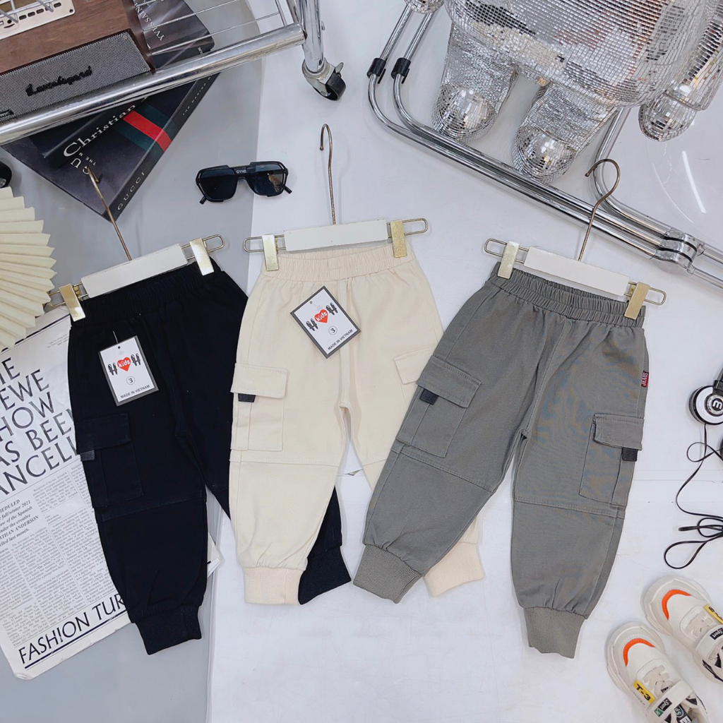 Quần jogger kaki túi hộp bo gấu phong cách thể thao cho bé từ 8-22kg