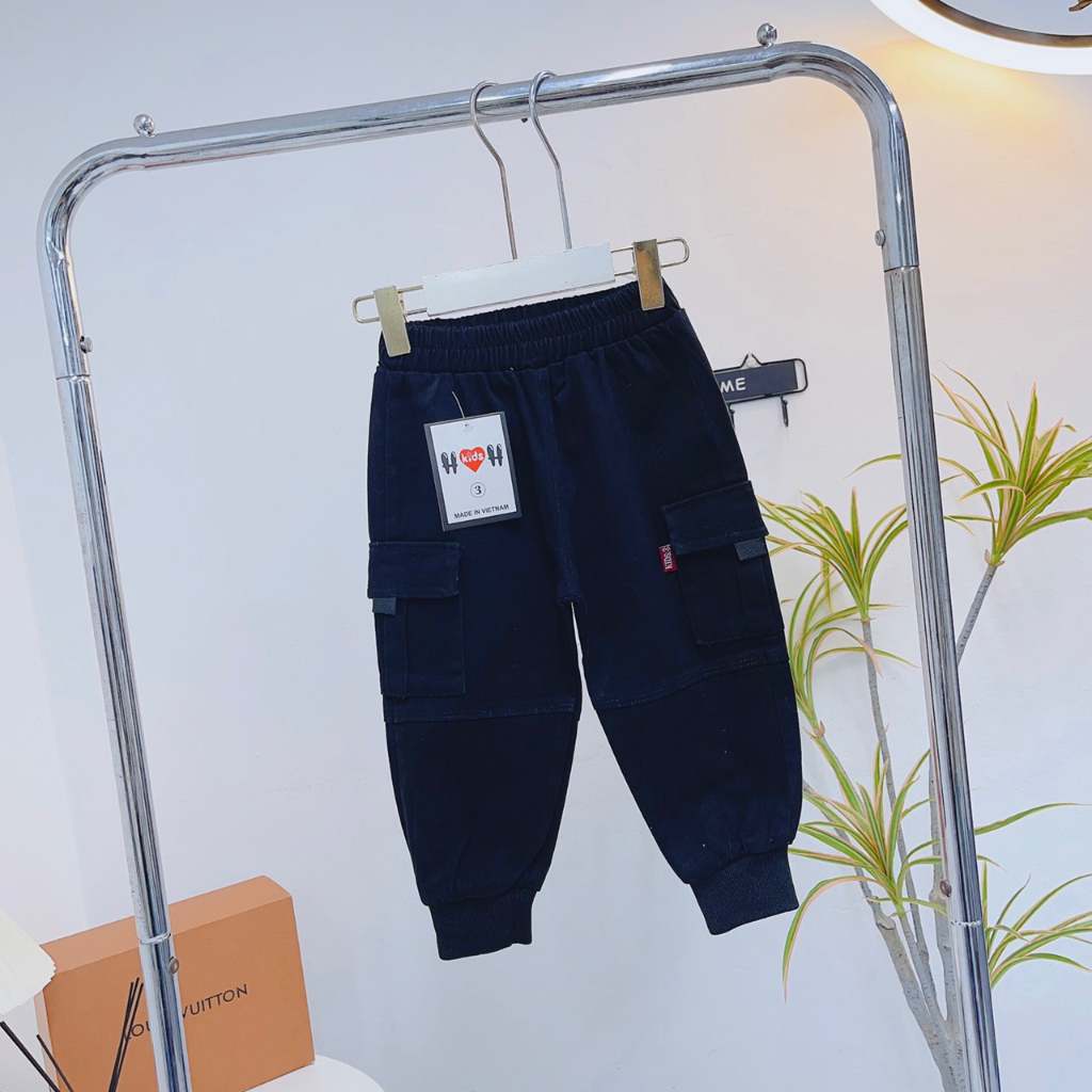 Quần jogger kaki túi hộp bo gấu phong cách thể thao cho bé từ 8-22kg