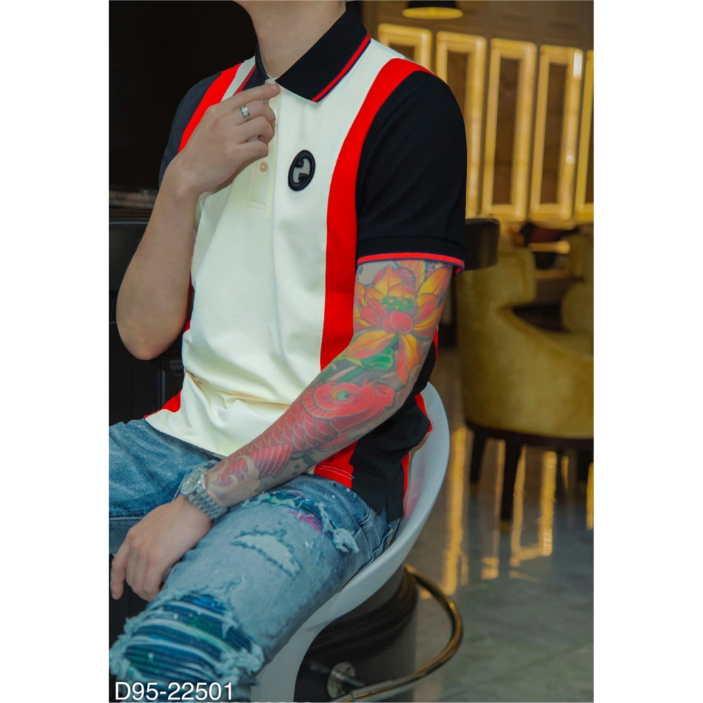 Áo polo G.C nam phối vải đỏ siêu sang chất cotton gai cao cấp - ÁO thun nam có cổ pha viền đỏ