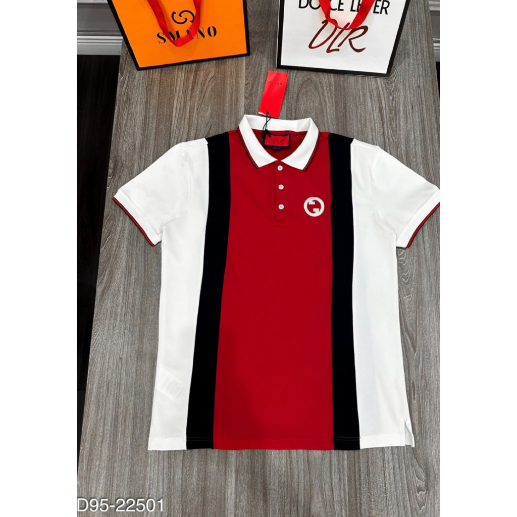 Áo polo G.C nam phối vải đỏ siêu sang chất cotton gai cao cấp - ÁO thun nam có cổ pha viền đỏ
