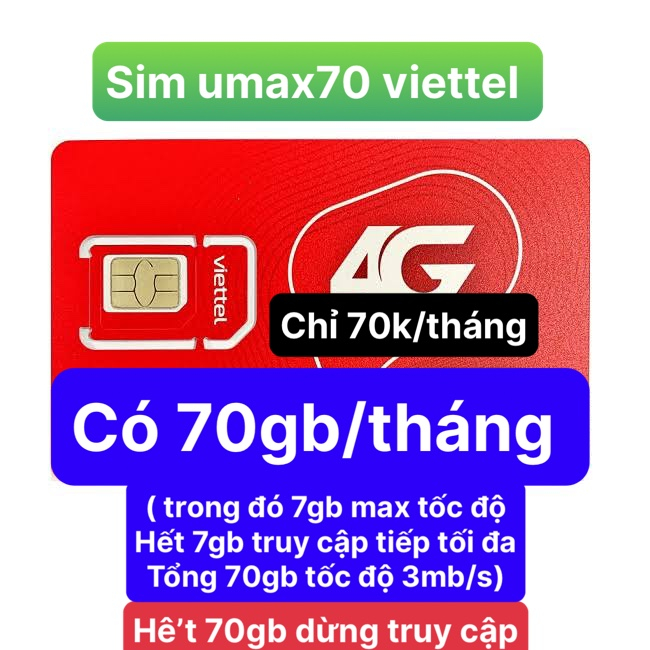 Sim 4g viettel sd135 có 5gb/ngày, Umax70 70gb/tháng, umax50n không giới hạn data, sd70 1gb/ngày, sd90 1,5gb/ngày