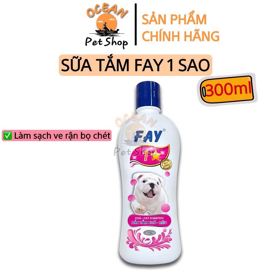 FAY 1 SAO 300ml - Sữa tắm diệt ve, bọ chét, dưỡng lông, thơm lâu cho chó mèo