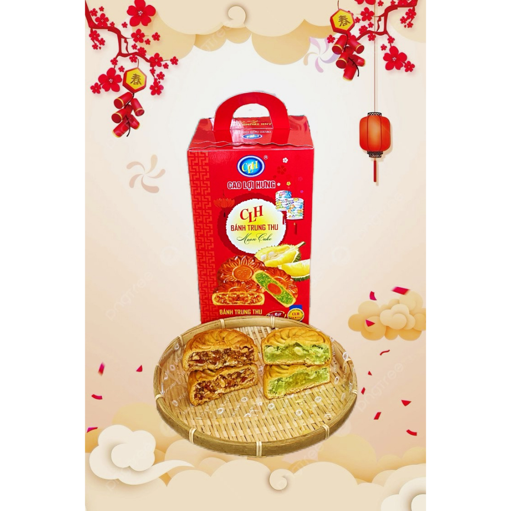 Hộp 4 cái, 1 cái 100g_Bánh Trung thu thập cẩm và matcha sầu riêng Cao Lợi Hưng, Giá rẻ chất lượng làm quà trung thu 2023